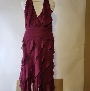 Tadashi Shoji Red 100% Silk Tiered Ruffle Halter Neck Dress Size 10